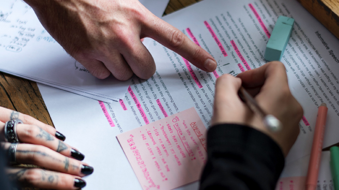 A photo showing the process of editing drafts